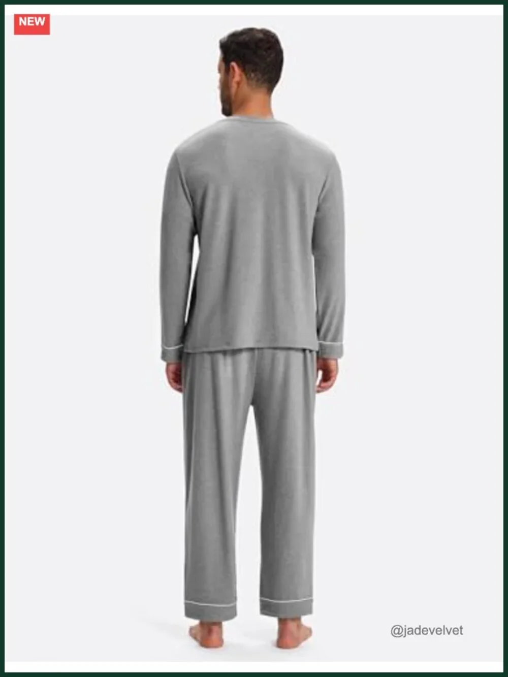 Men's Long Sleeve Crewneck Pajama Set with Pockets Rayon Loungewear